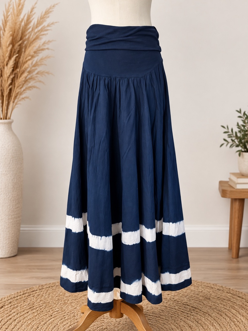 Luna Luz Size 16 Navy Blue 100% Cotton Tie Dye Maxi Skirt Boho